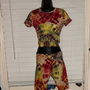love J Tie-Dye Crop Top & Shorts Set in Orange, Pink and Yellow